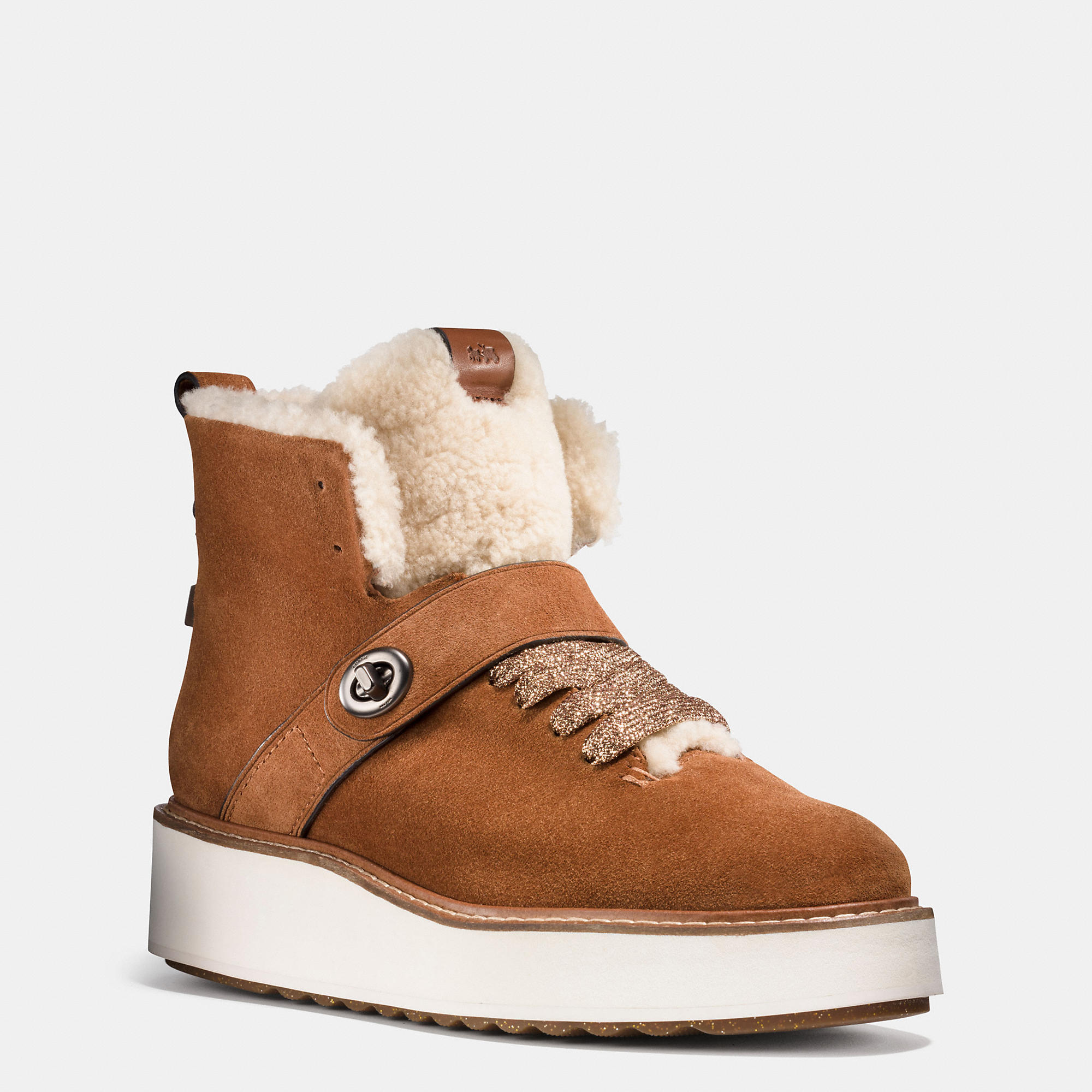 Coach Women's Urban Hiker Suede & Shearling Platform Wedge Booties In