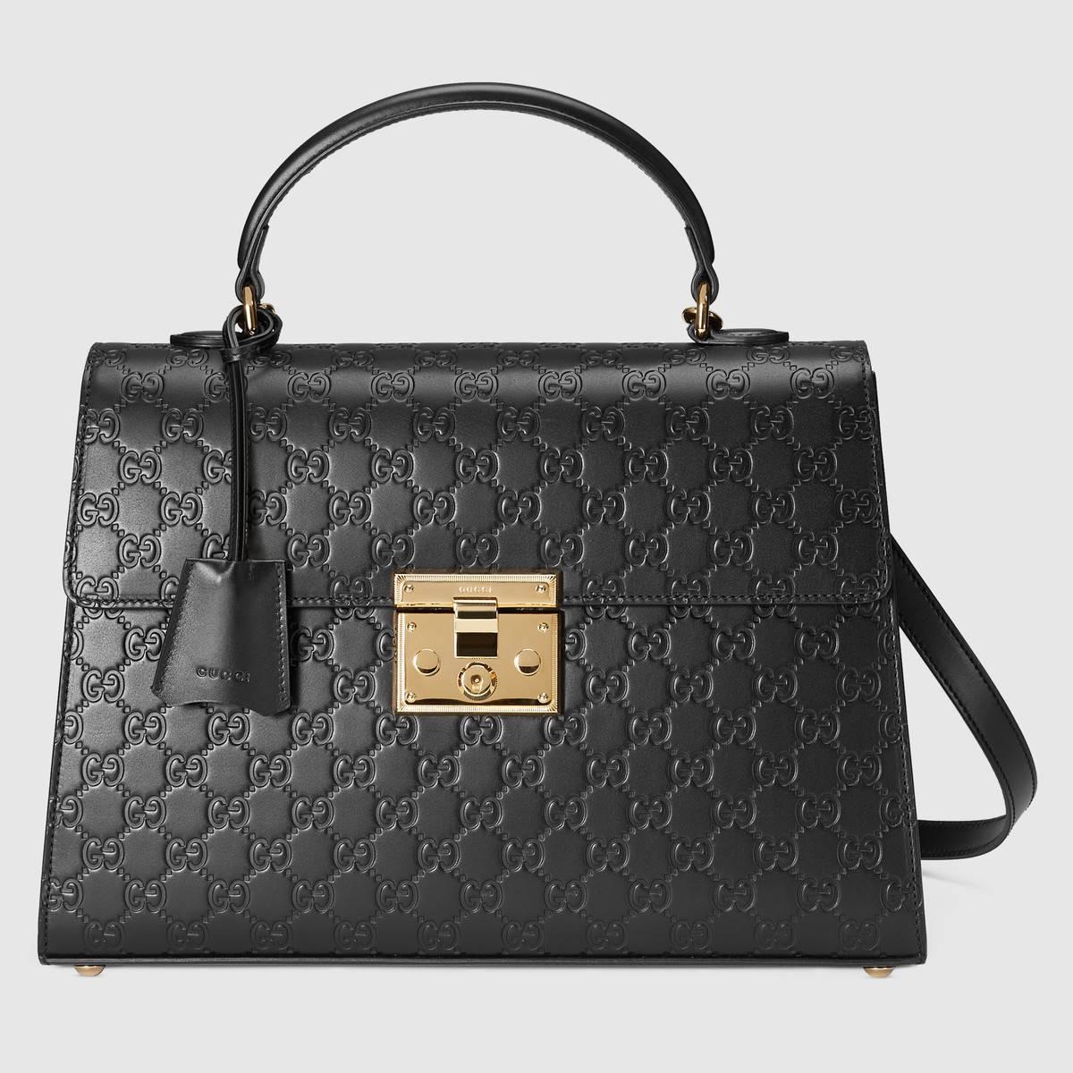 Gucci Padlock Medium Signature Top Handle Bag Black Signature ModeSens