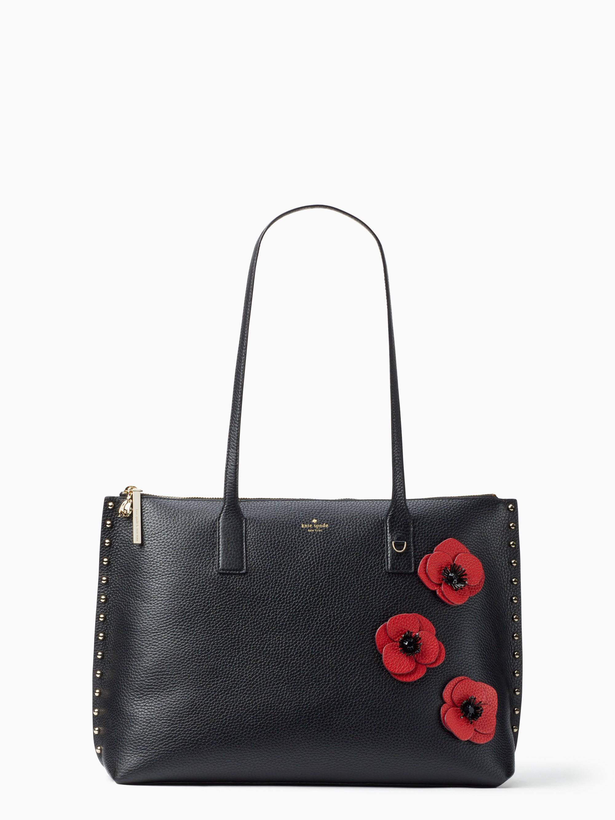 Kate Spade On Purpose Ziptop Poppy Studded Leather Tote In Black