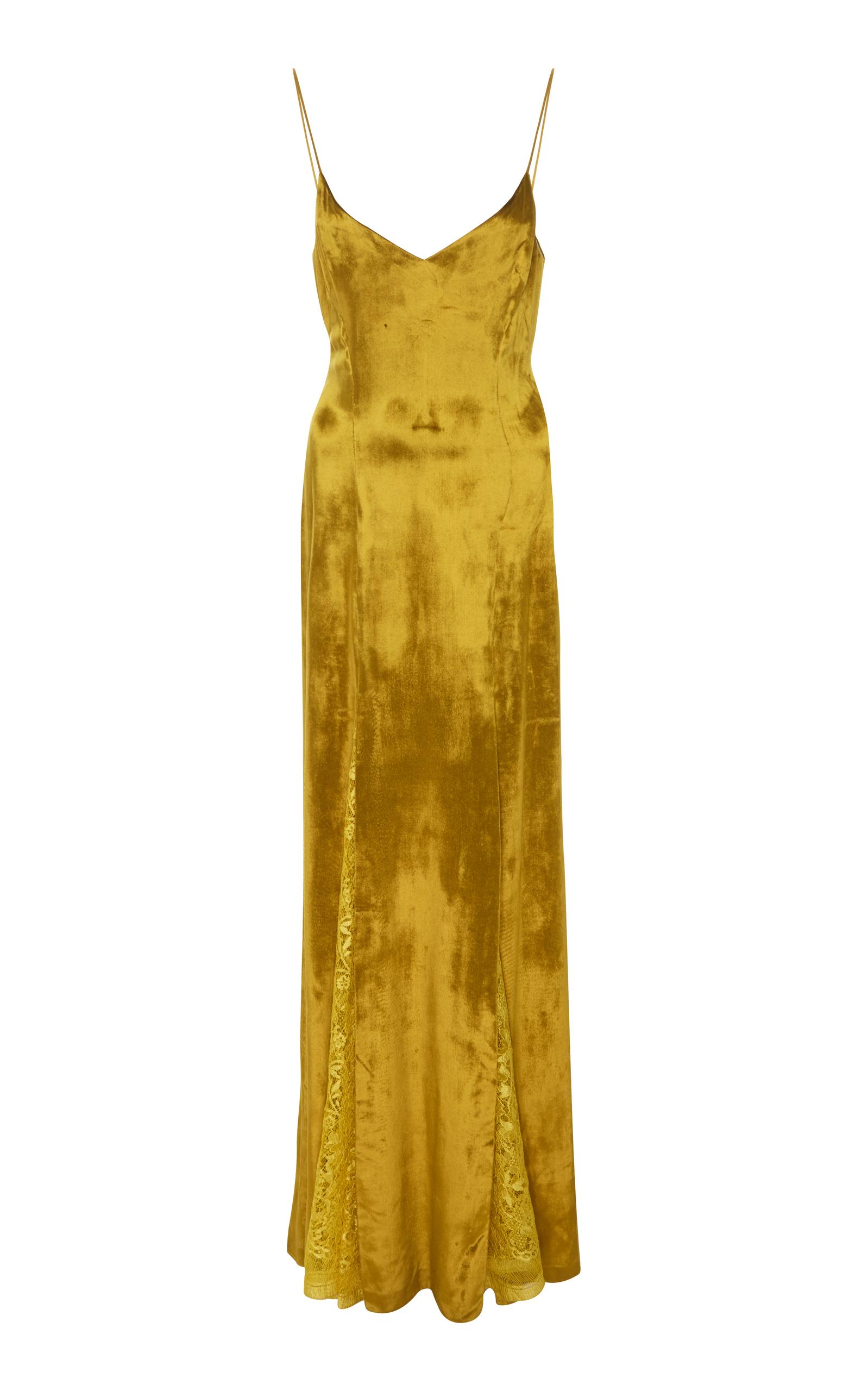 Galvan Lacetrimmed Velvet Slip Dress In Yellow ModeSens