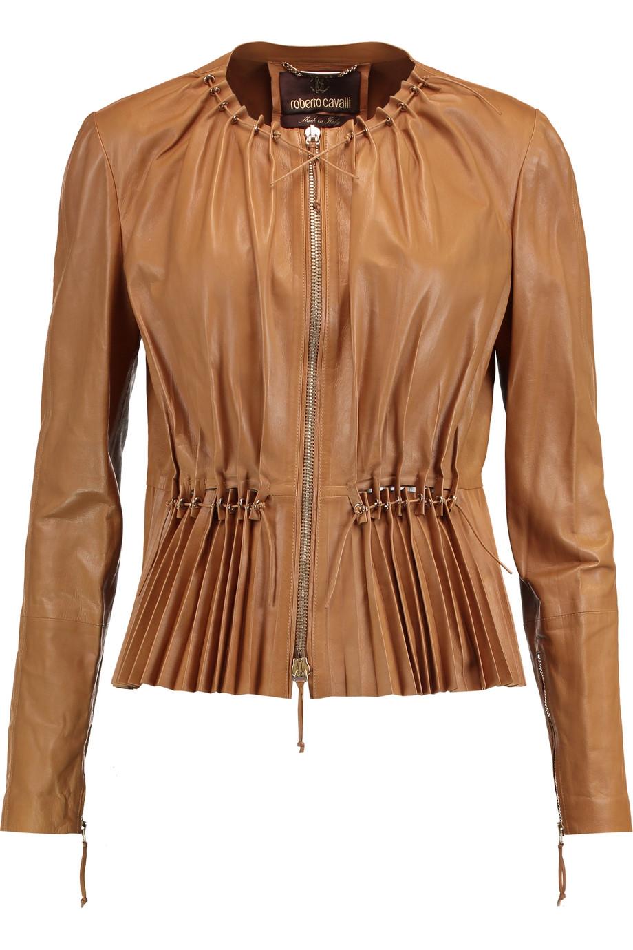 Roberto Cavalli Pleated Faux Leather Jacket ModeSens