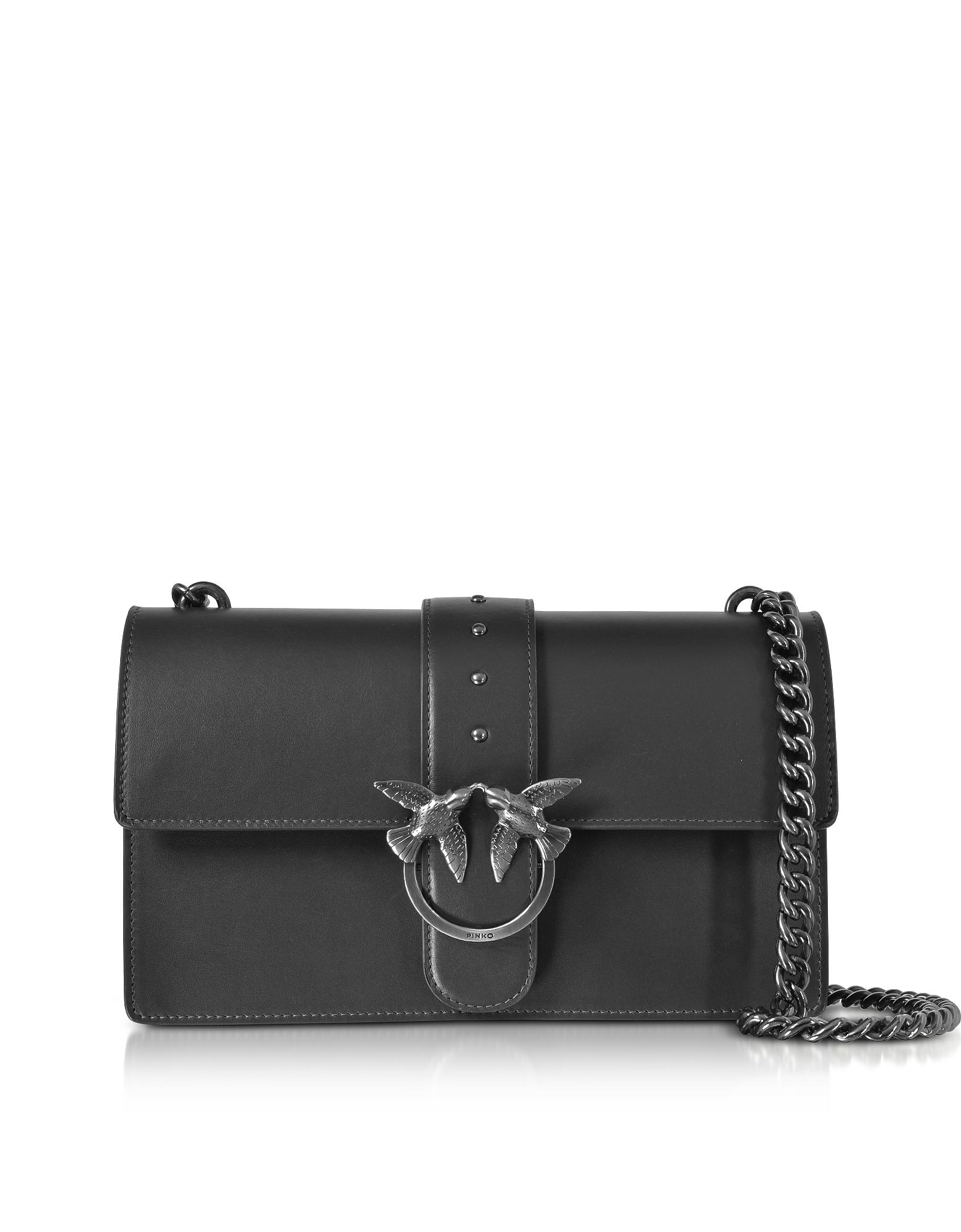 Pinko Love Simply Black Leather Shoulder Bag ModeSens