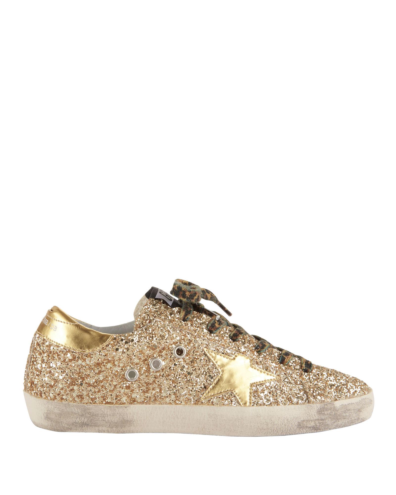 Golden Goose Superstar Leopard Lace Gold Glitter Sneakers ModeSens