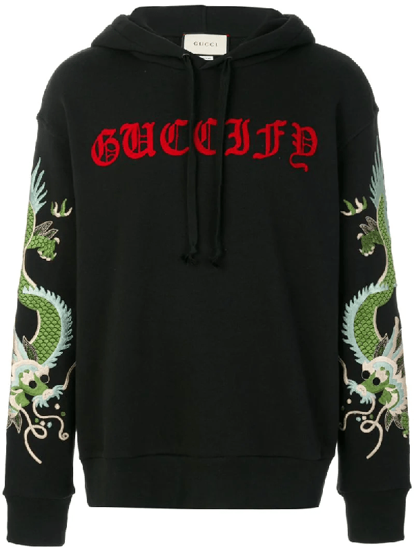 Gucci Embroidered Appliquéd Loopback Cottonjersey Hoodie In Black