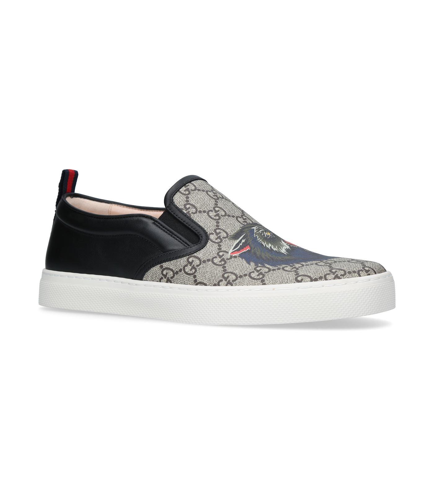 Gucci Dublin Wolfprint Canvas Skate Shoes In Brown ModeSens