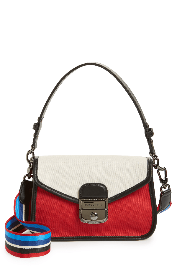 Longchamp Mademoiselle Colorblock Canvas Toile Small Crossbody Bag, Red
