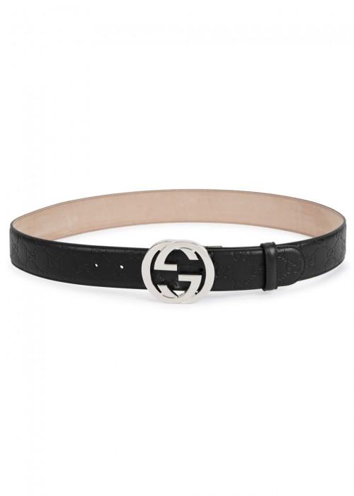 Gucci Black Monogrammed Leather Belt ModeSens
