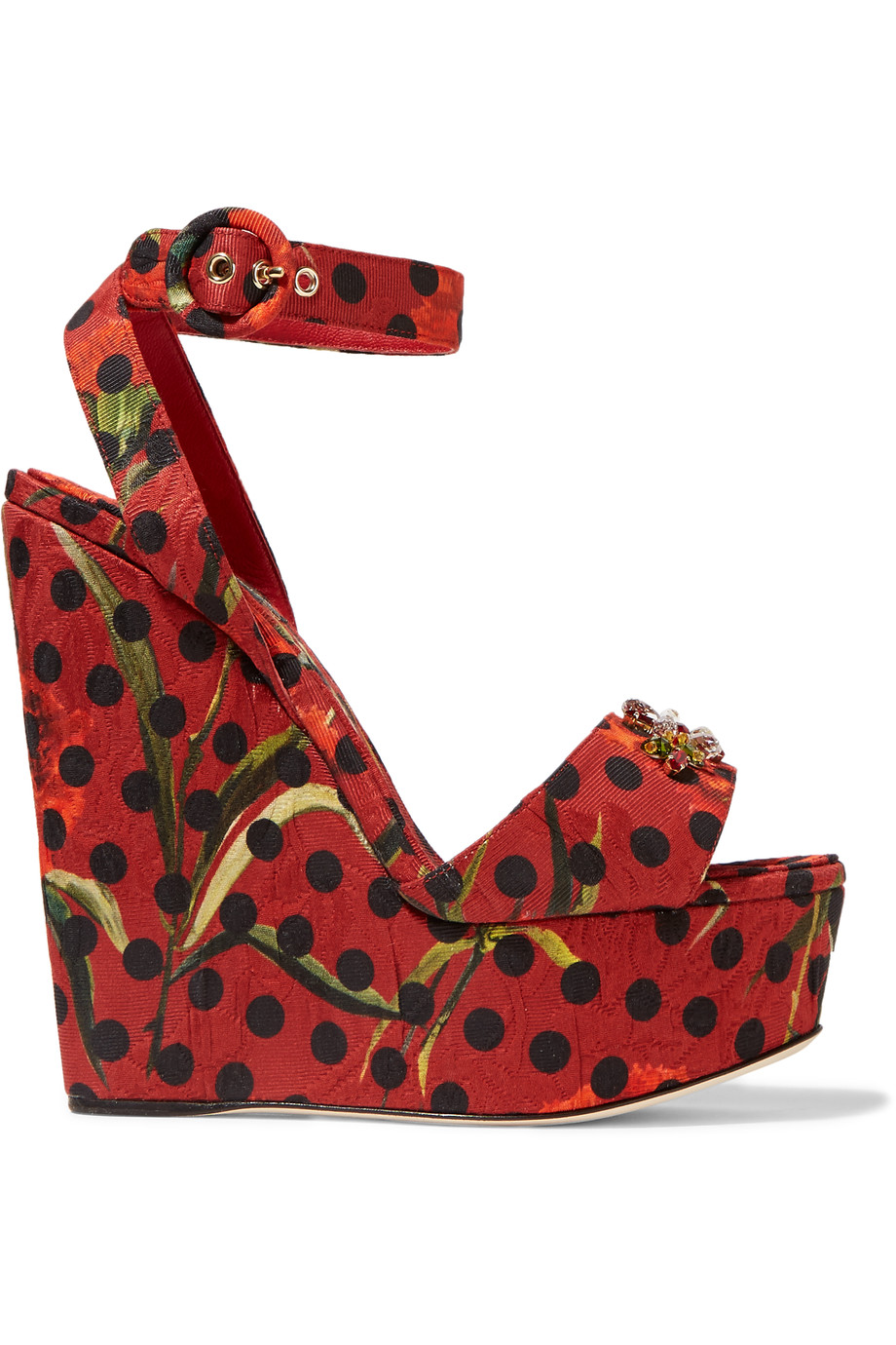 Dolce & Gabbana Embellished Brocade Wedge Sandals ModeSens