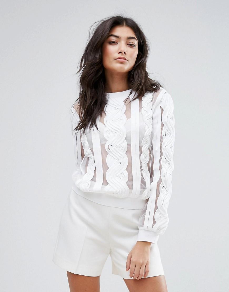 Endless Rose Long Sleeve Lace Top With Mesh Panels White ModeSens