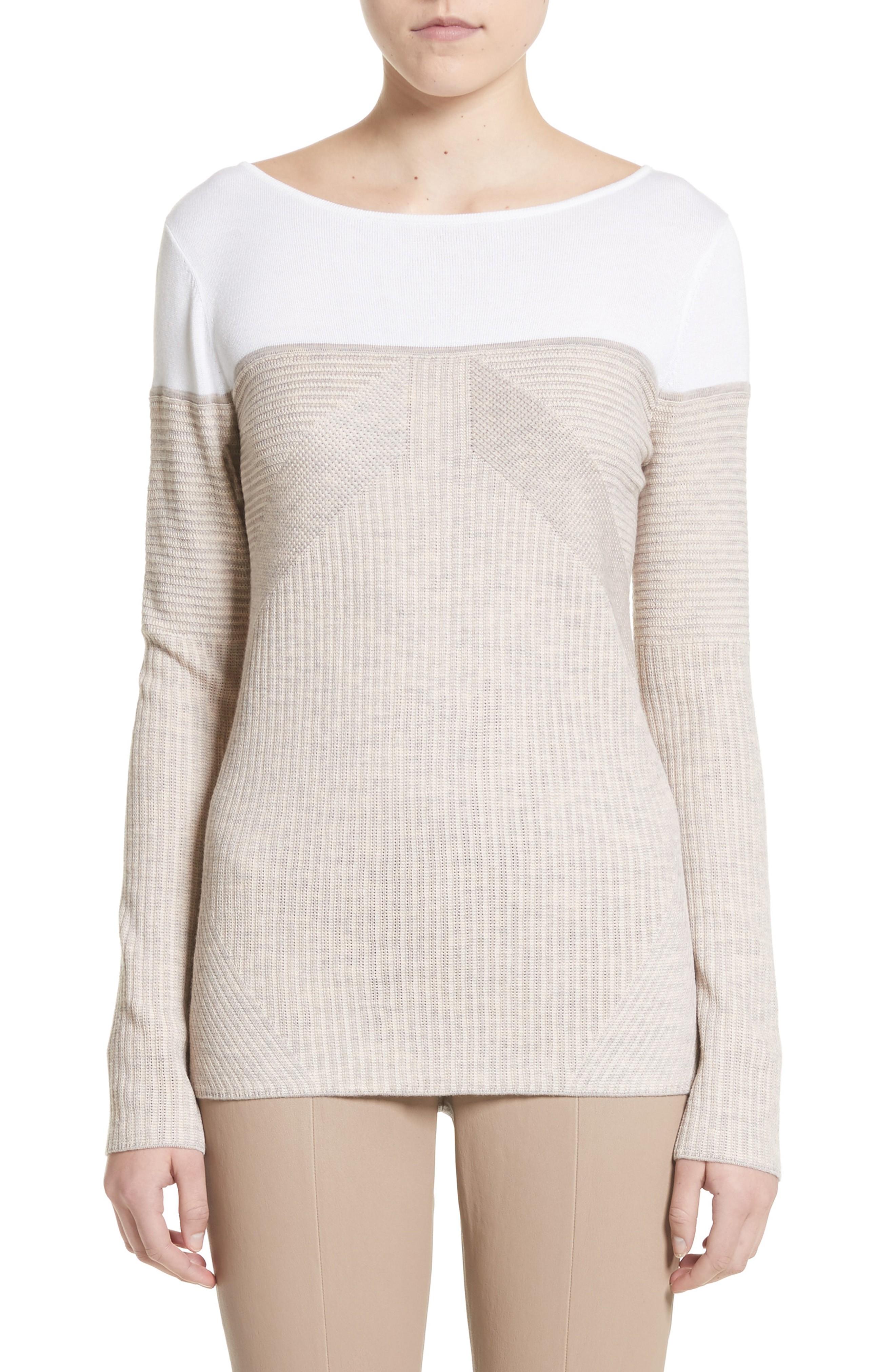 St. John Tech Rib Knit Sweater In Bianco/ Taupe Melange ModeSens