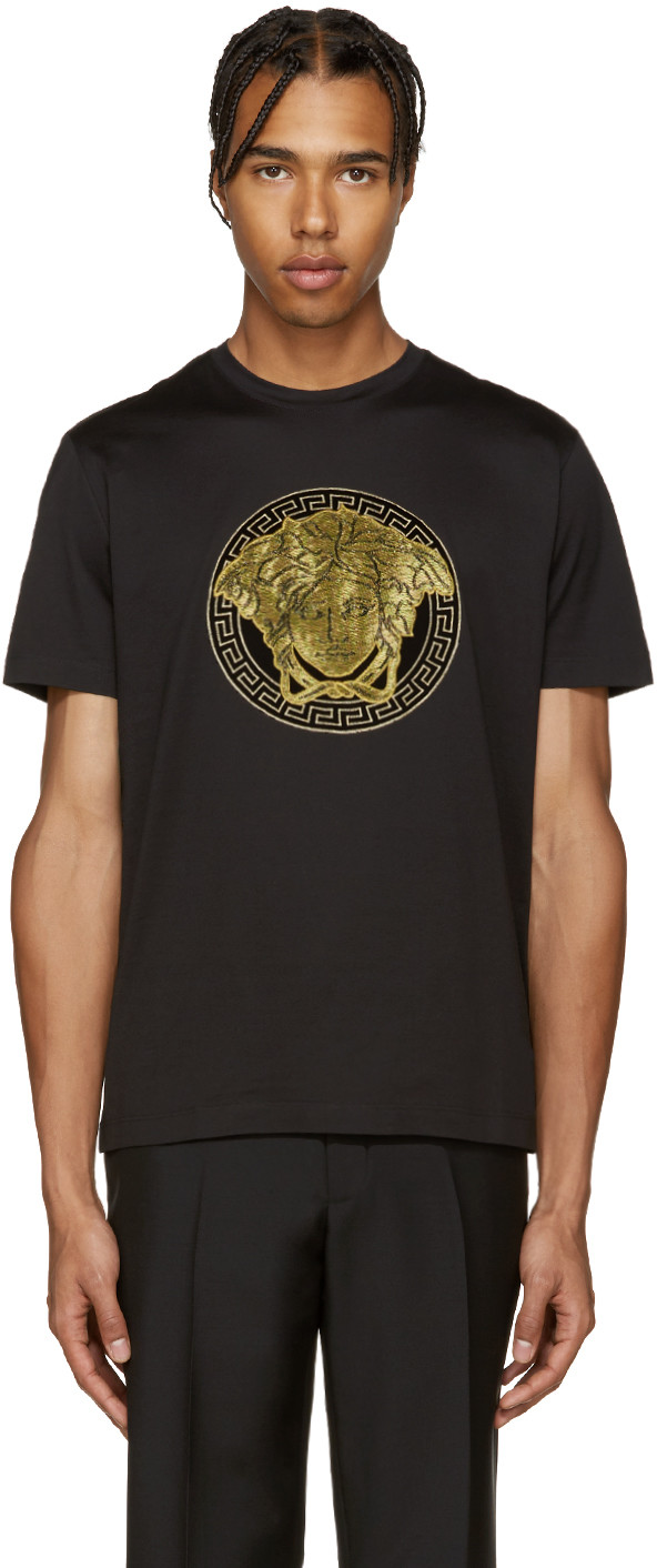 Versace Black & Gold Medusa Tshirt ModeSens