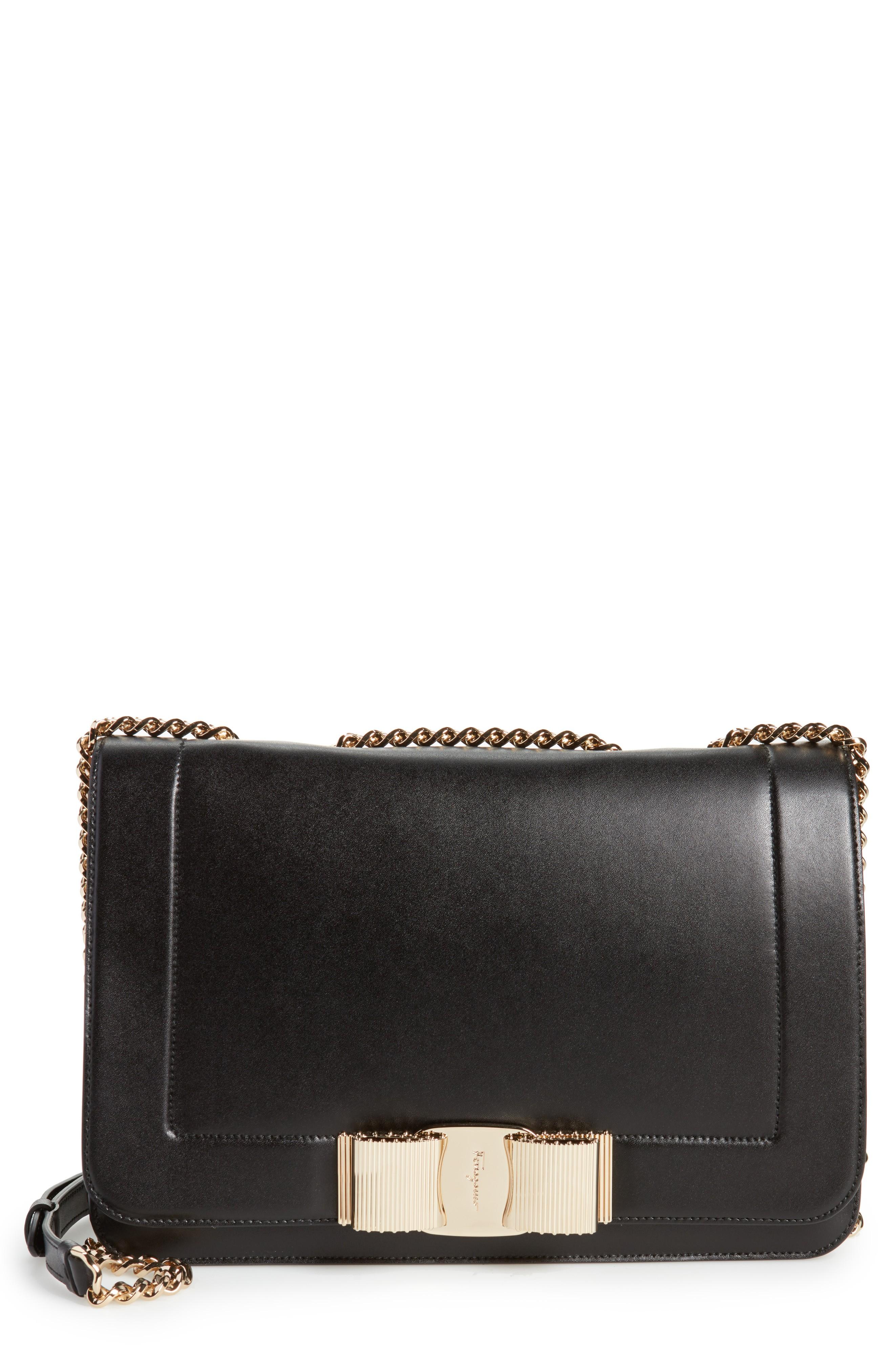 Salvatore Ferragamo Vara Leather Shoulder Bag Black In Nero/ Bonbon