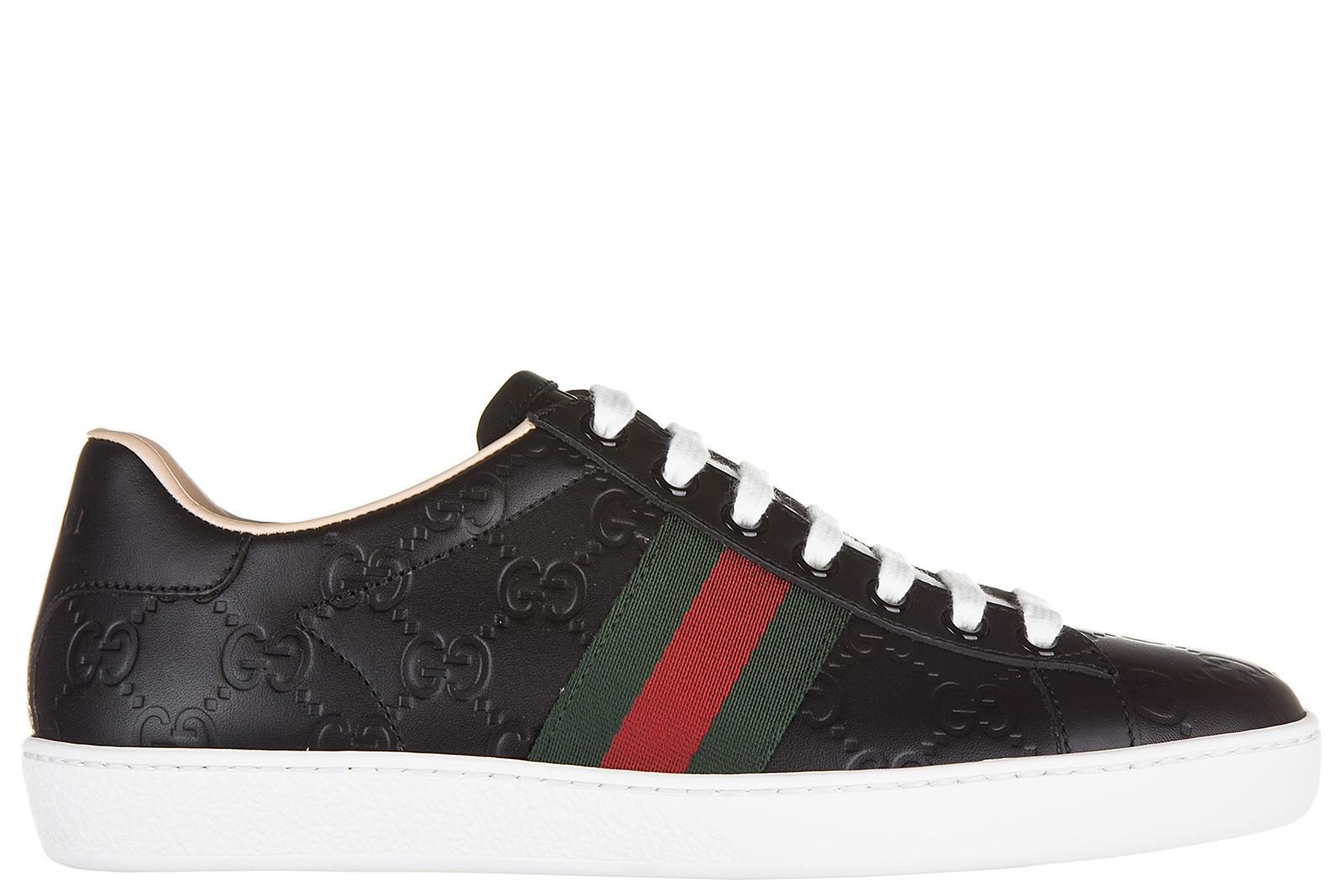Gucci Women's Shoes Leather Trainers Sneakers Signature In Black | ModeSens