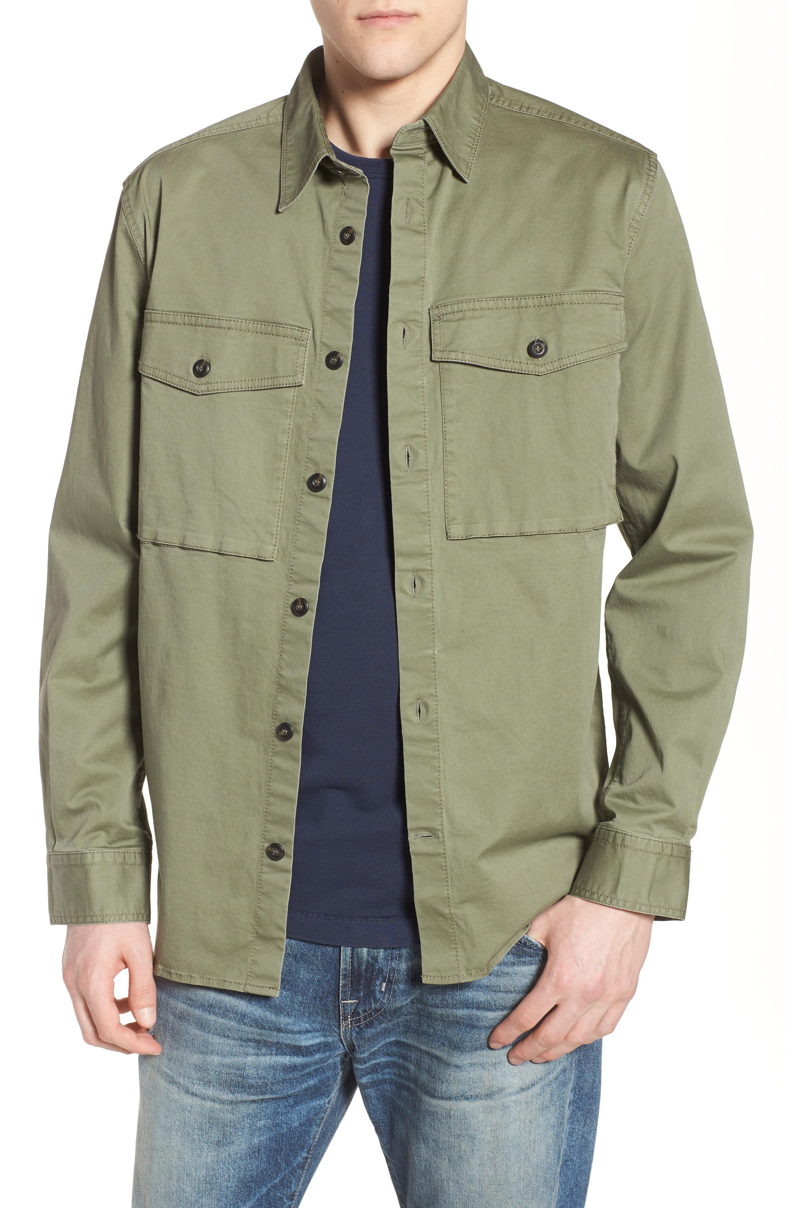 French Connection Twill Military Shirt Jacket In Deep Lichen Green