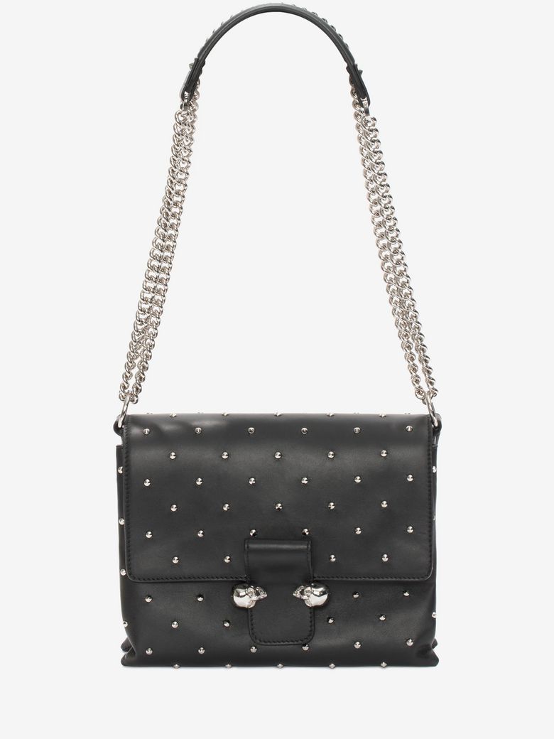 Alexander Mcqueen Twin Skull Studded Leather Crossbody Bag In Black