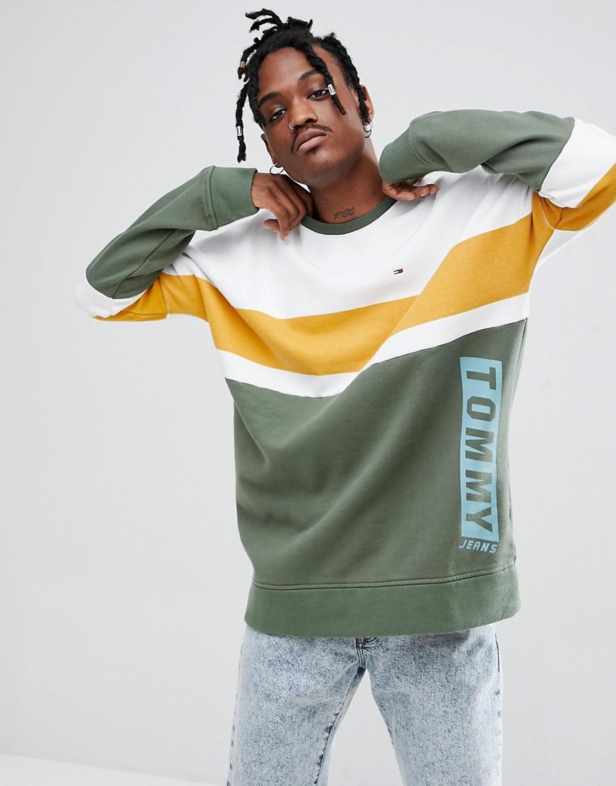 Tommy Jeans Oversized Sweatshirt Color Block Stripe In Green/white