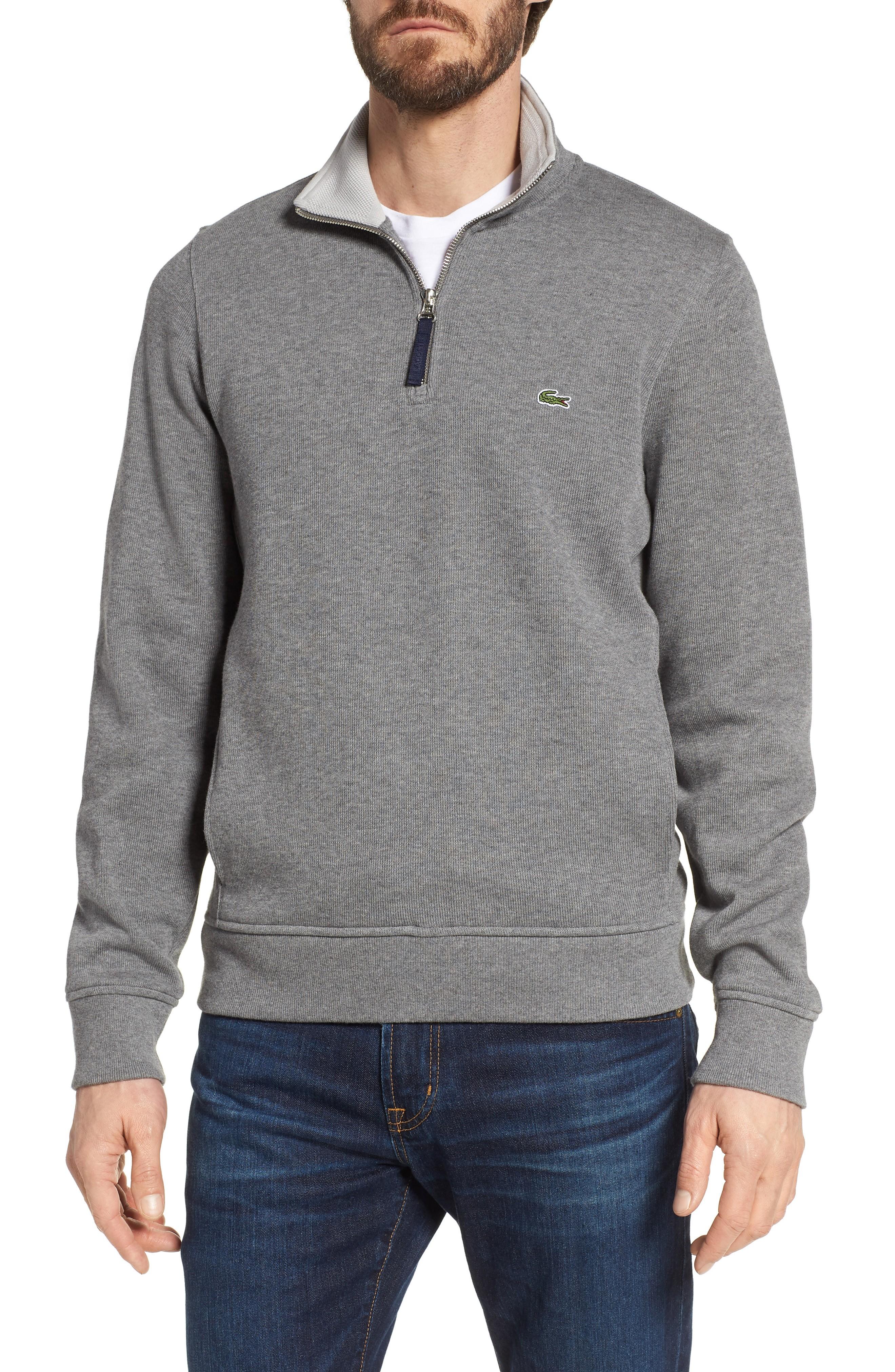 Lacoste Quarter Zip Cotton Interlock Sweatshirt In Galaxite Chine