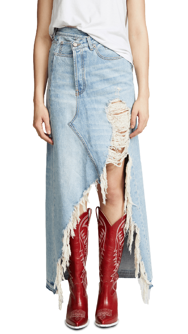 R13 Harrow Distressed Cottondenim Maxi Skirt In Tilly ModeSens