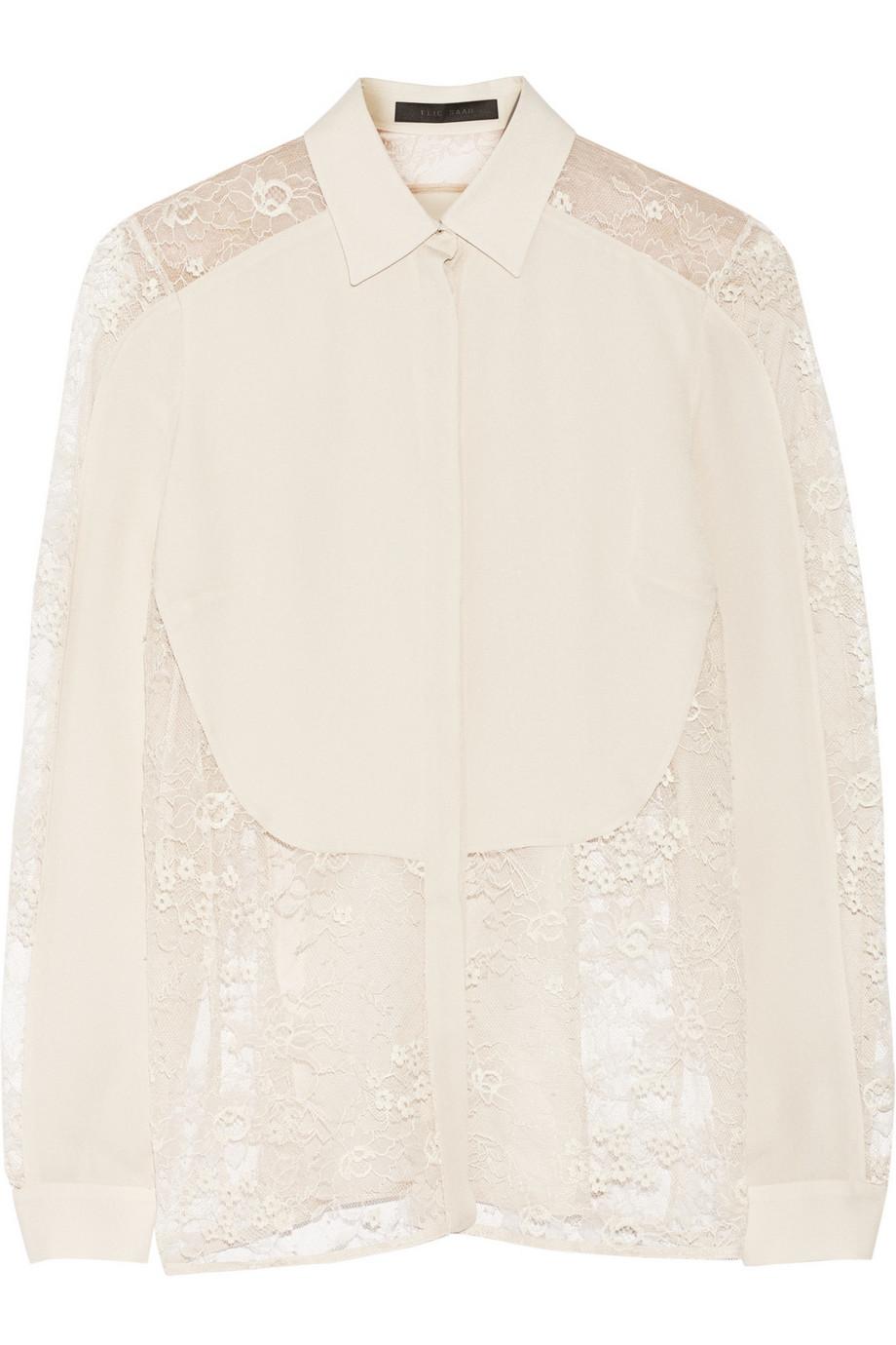 Elie Saab Lacepaneled Silk Crepe De Chine Blouse ModeSens