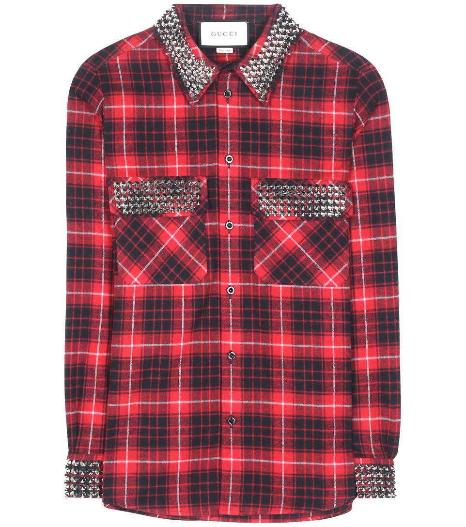 Gucci Embellished Plaid Cottonflannel Shirt In Red ModeSens