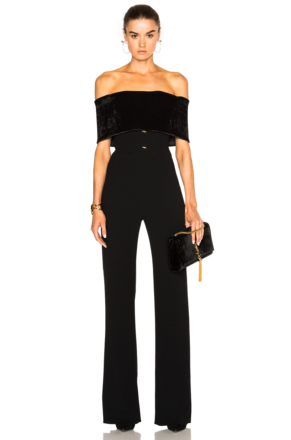 Galvan Ribbedvelvet Offtheshoulder Crepe Jumpsuit In Black ModeSens