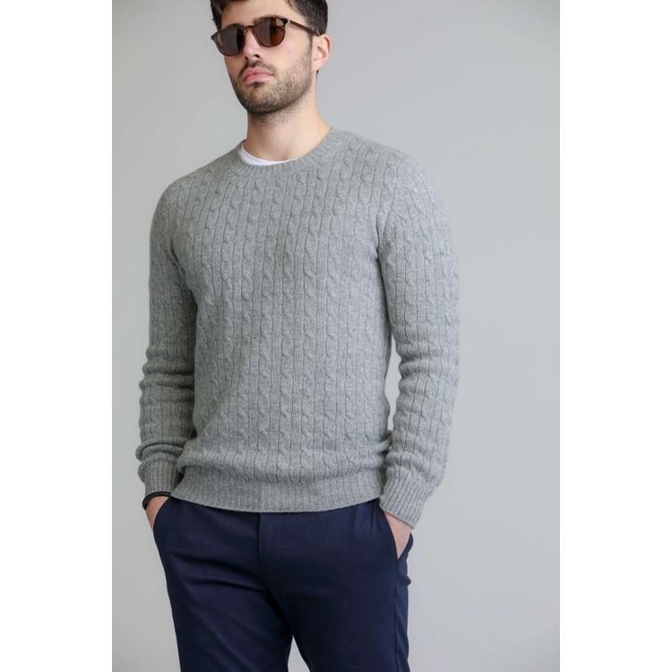 Johnstons Of Elgin Light Grey Cable & Rib Mens Cashmere Jumper ModeSens