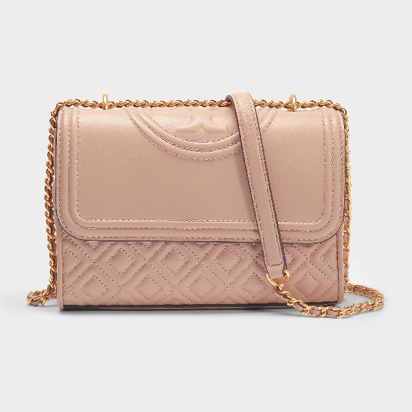 Tory Burch 'small Fleming' Quilted Leather Shoulder Bag Beige In 粉色