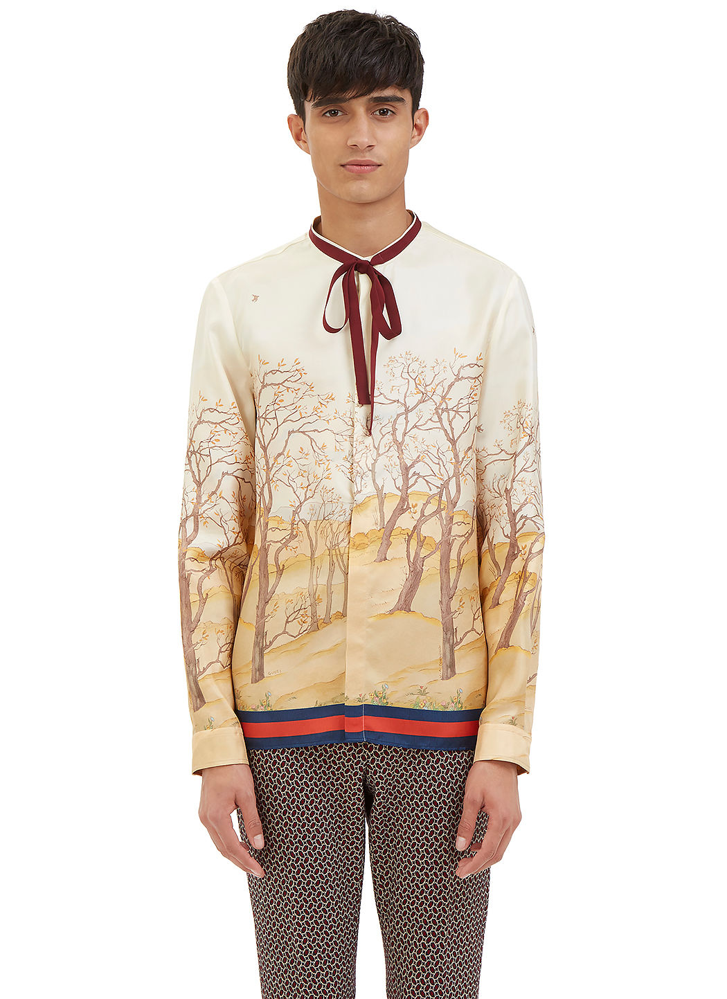 Gucci Men's Scenic Print Silk Shirt In Ivory ModeSens