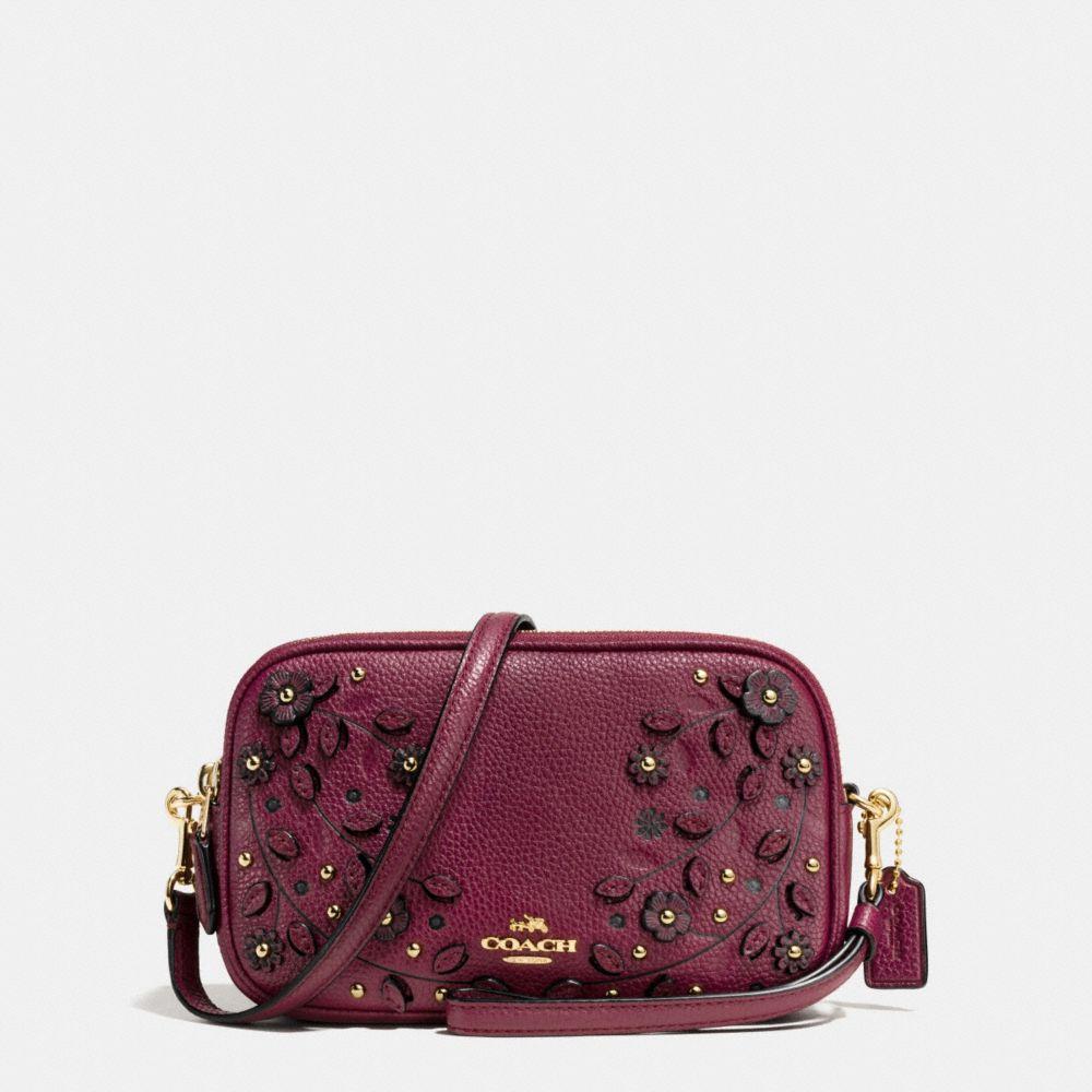 Coach Willow Floral Crossbody Clutch In Pebble Leather In Light Gold