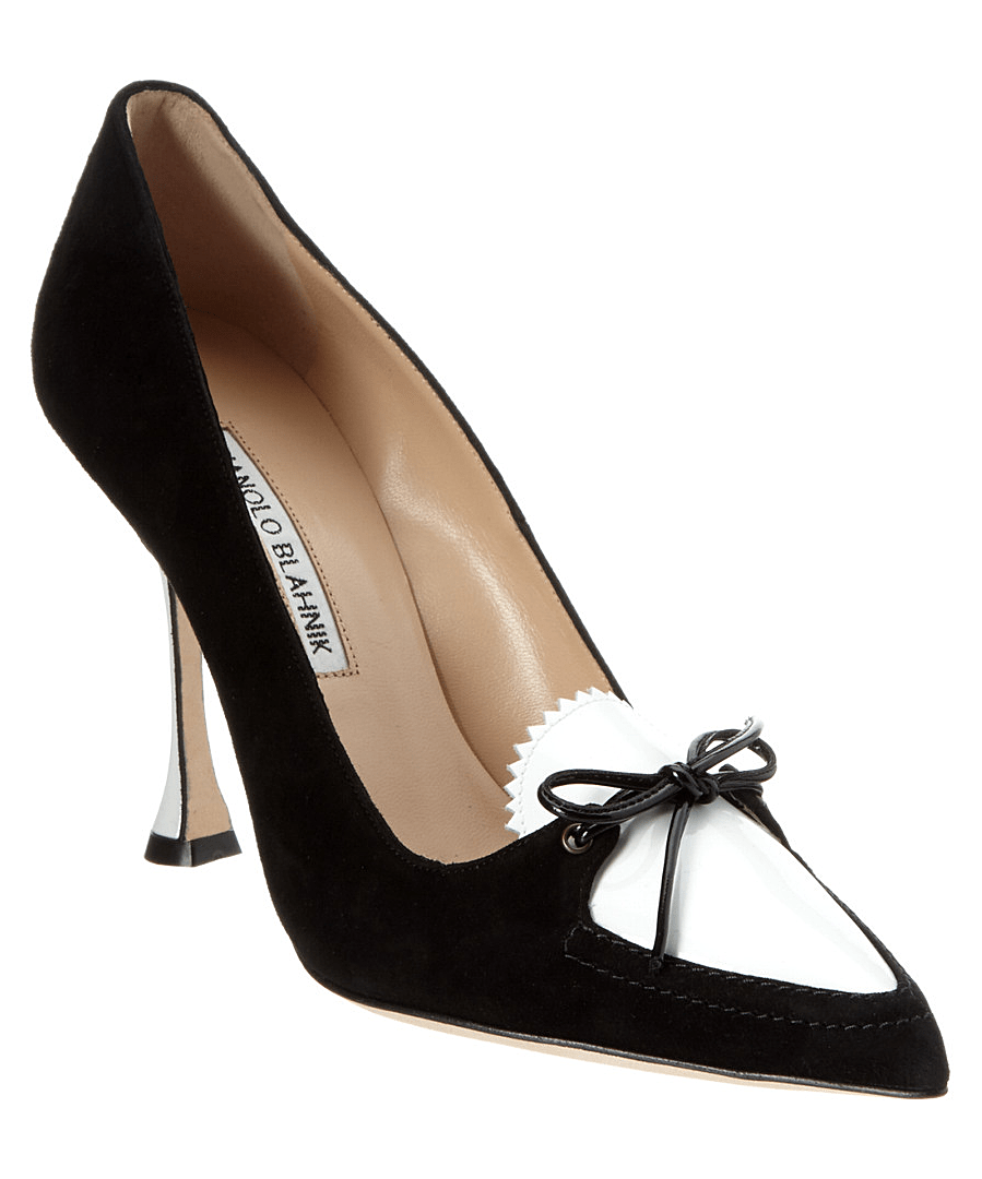 Manolo Blahnik Balumod Suede & 100mm Patent Pump' In White/black ModeSens