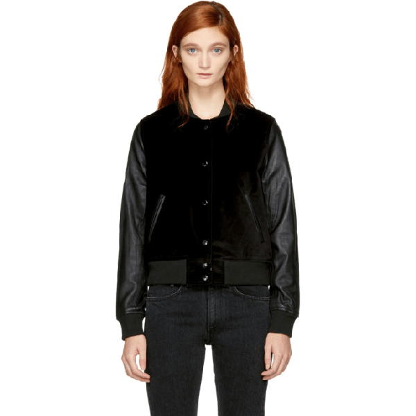 Rag & Bone Camden Leather And Woolblend Bomber Jacket In Black ModeSens