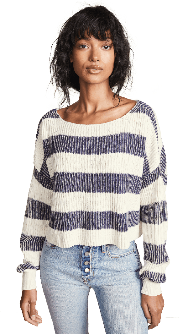 Free People Just My Stripe Cropped Cotton Jumper In Navy ModeSens