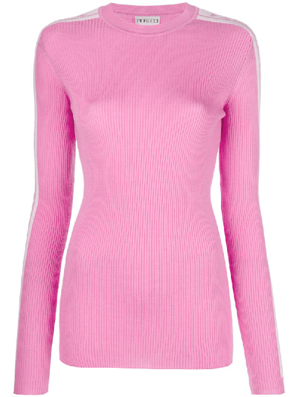 Fiorucci Logo Band Wool Rib Knit Sweater In Pink & Purple ModeSens