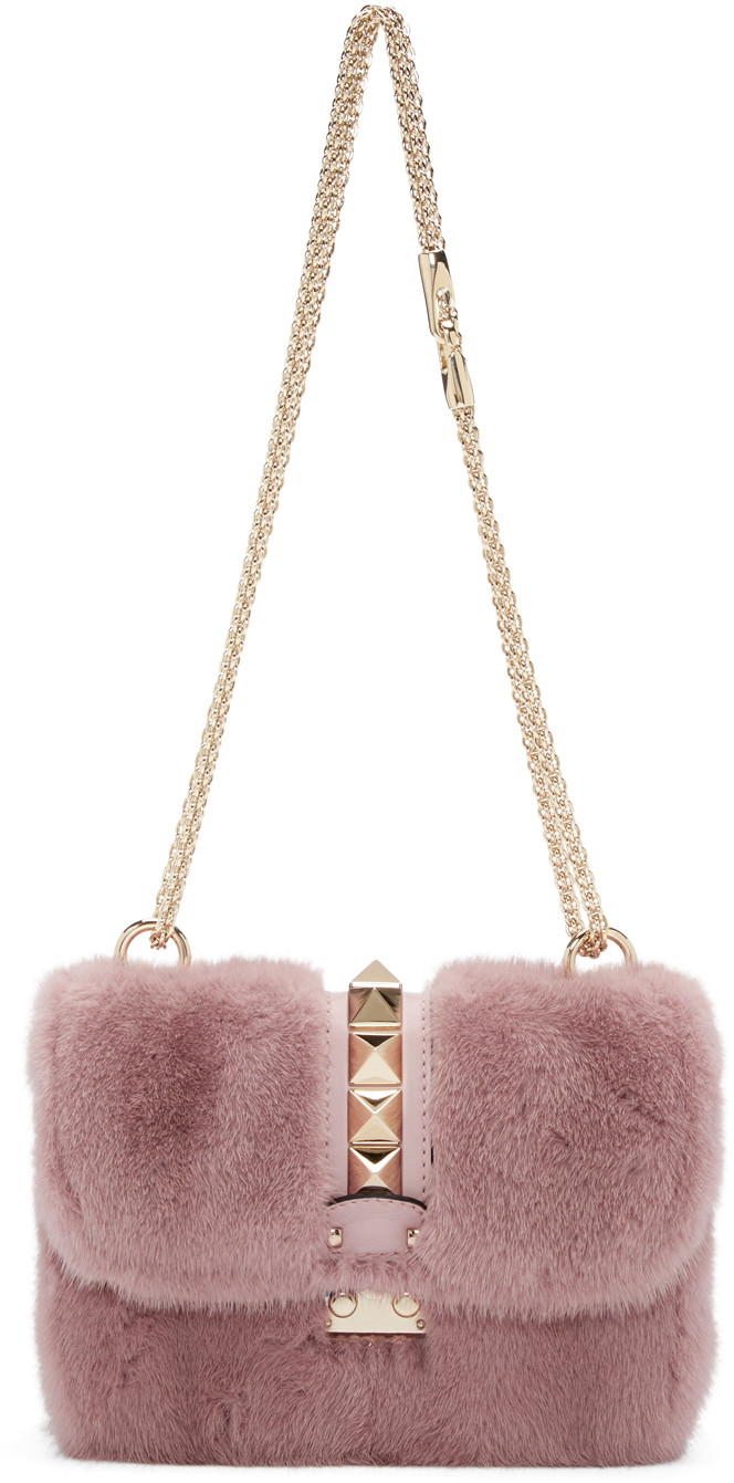 Valentino Garavani Pink Fur Small Lock Shoulder Bag ModeSens