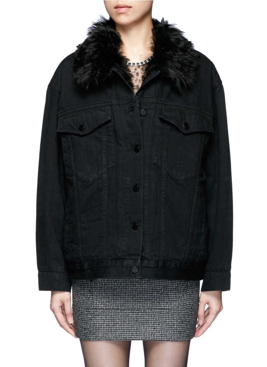 Alexander Wang Lambskin Shearling Lined Boyfriend Denim Jacket ModeSens