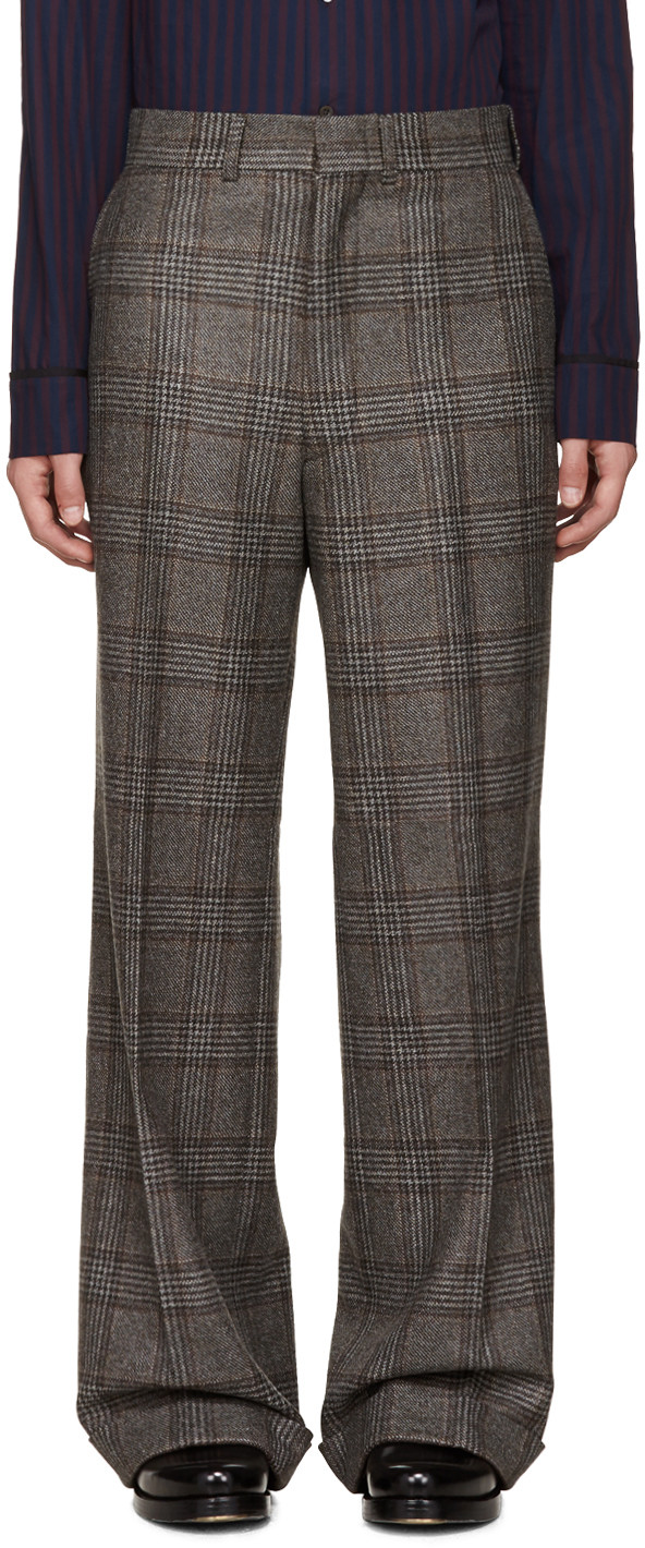 Junya Watanabe Brown Wool Glencheck Trousers ModeSens