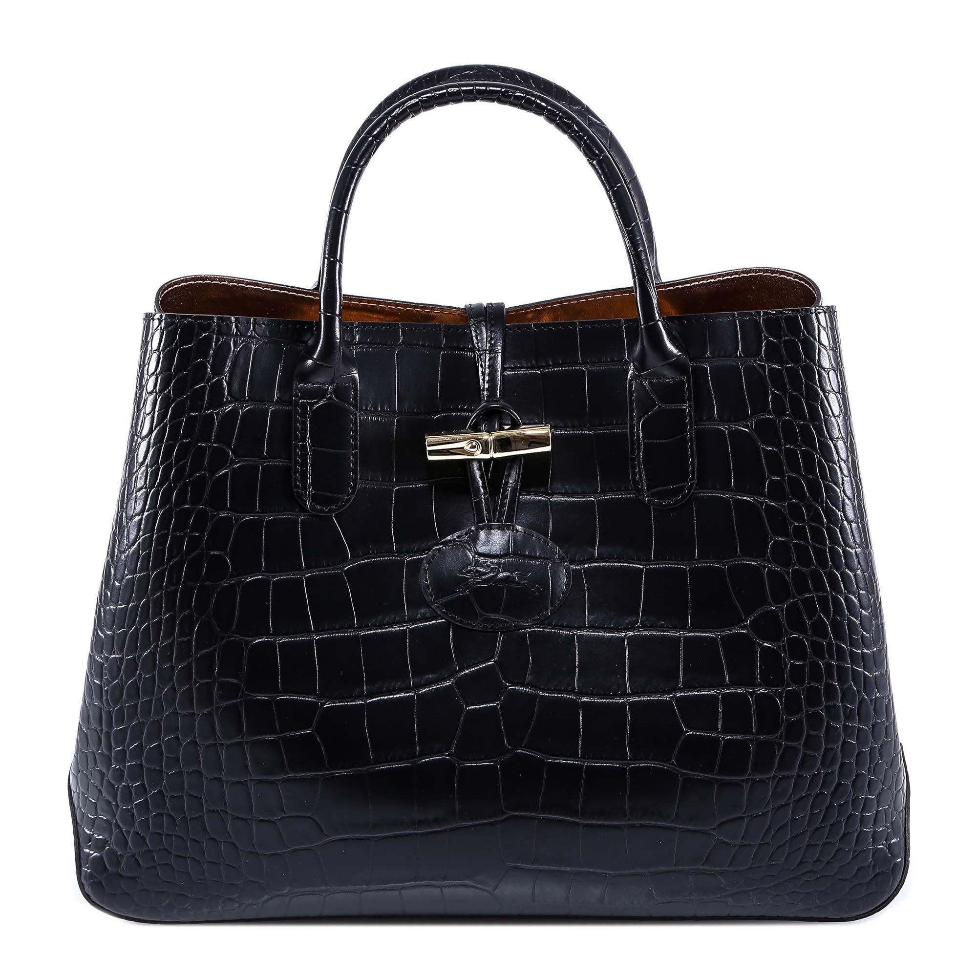 Longchamp Roseau Crocodile S Tote Bag In Black ModeSens