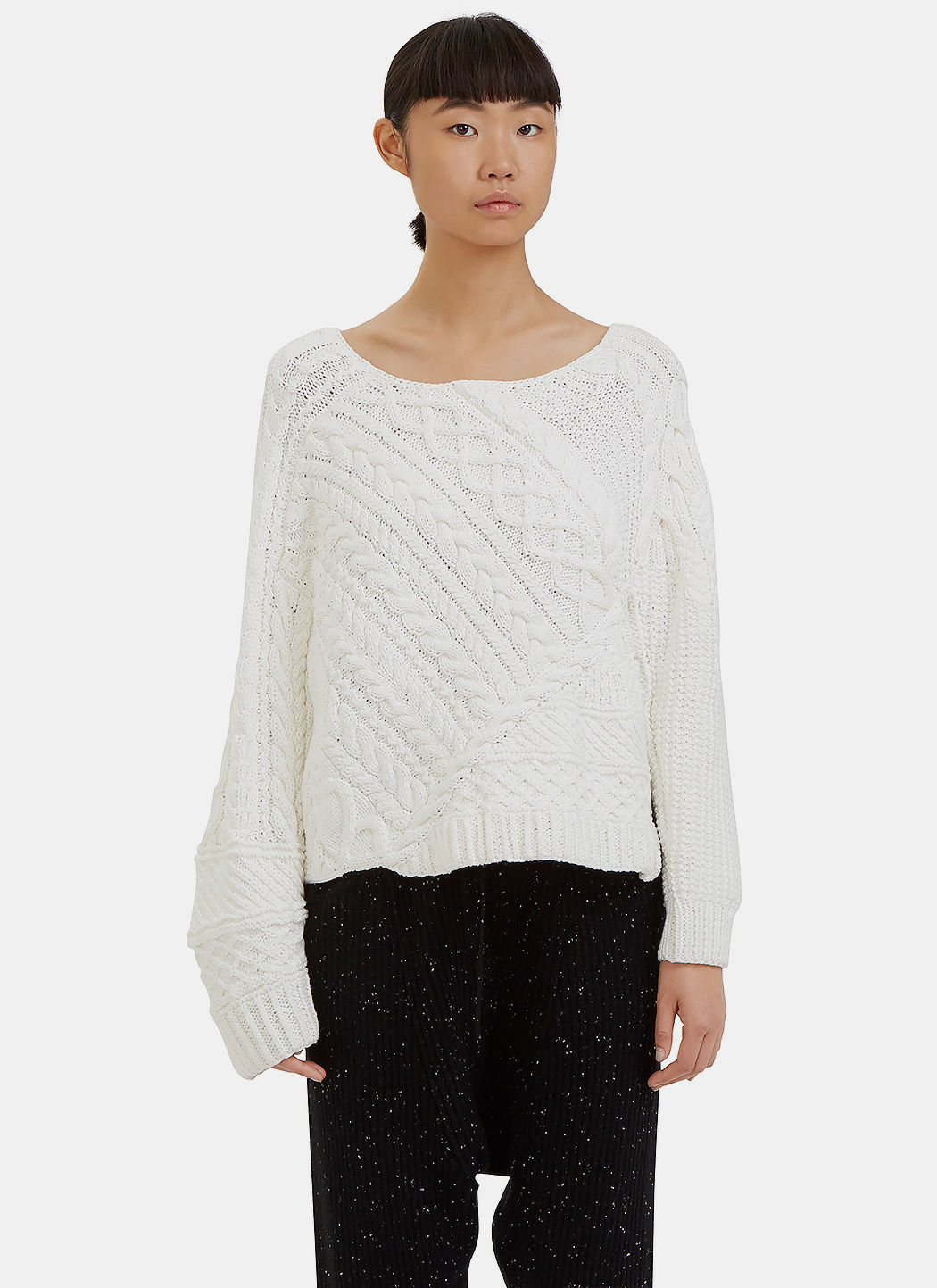 Baja East Women's Cable Knit Boat Neck Sweater In White In Pearl ModeSens