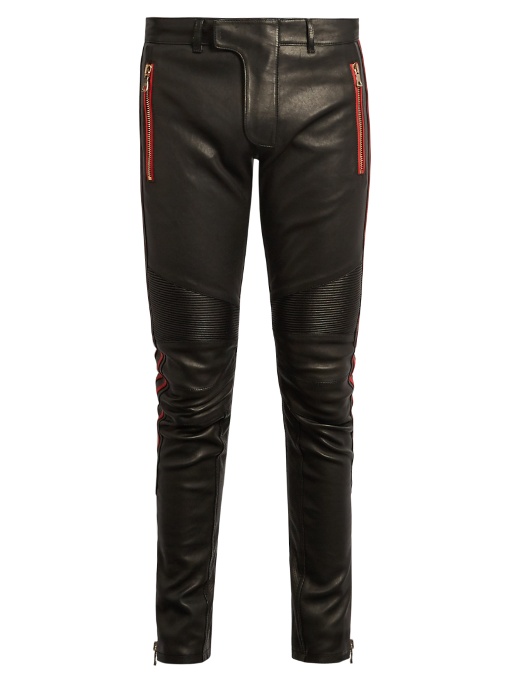 Balmain Biker Slimleg Leather Trousers In Black ModeSens