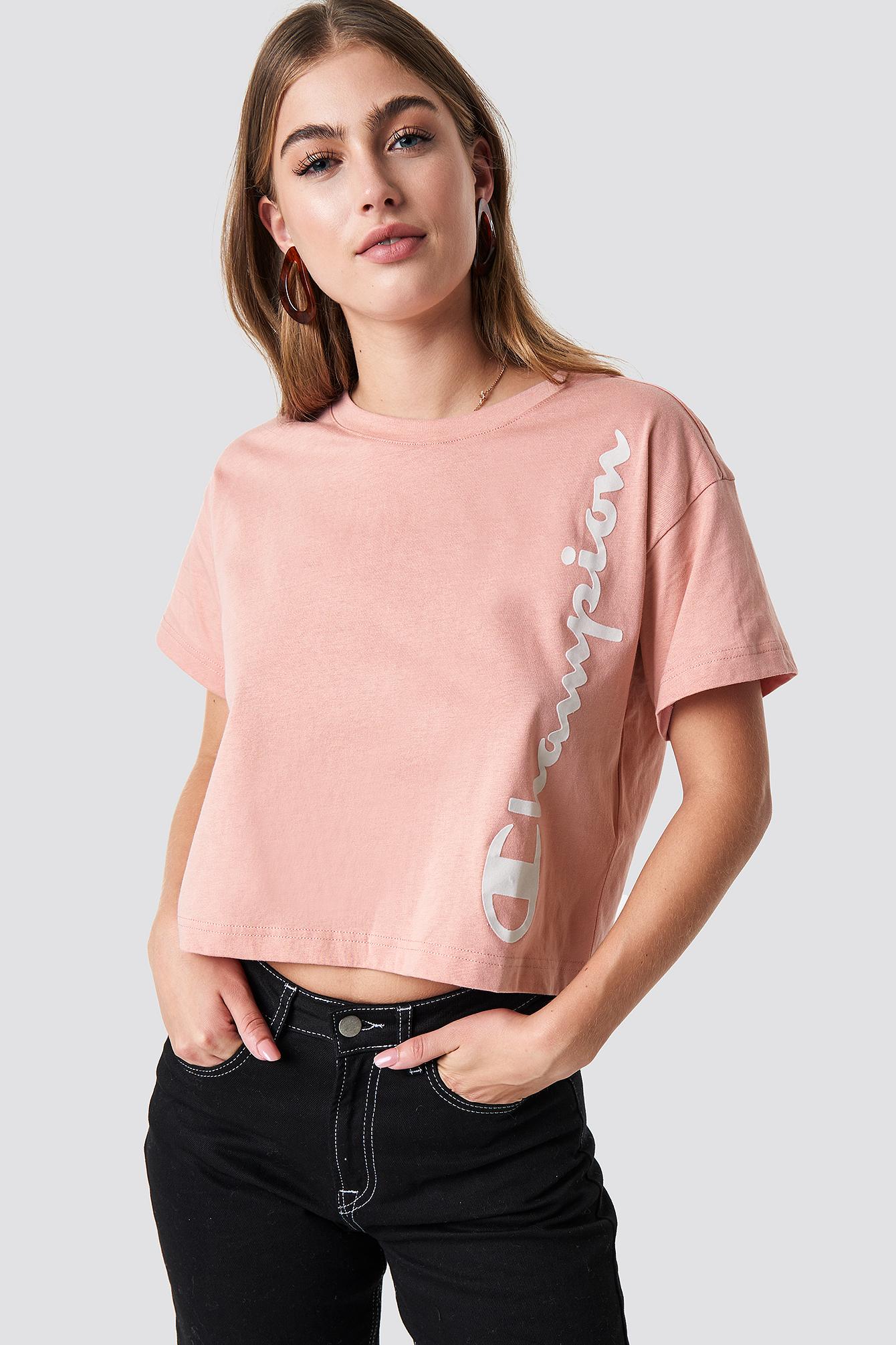 Champion Crewneck Crop Top Pink ModeSens