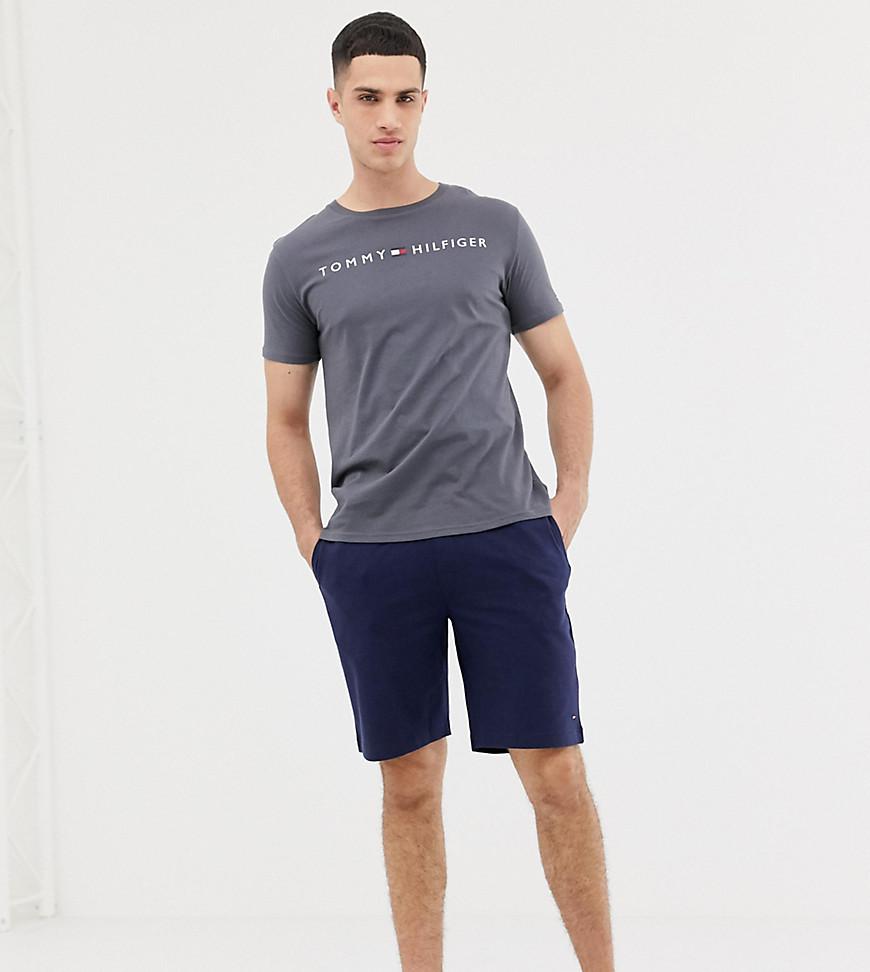 Tommy Hilfiger Crew Neck Tshirt And Short Pyjama Set In Navy And Gray