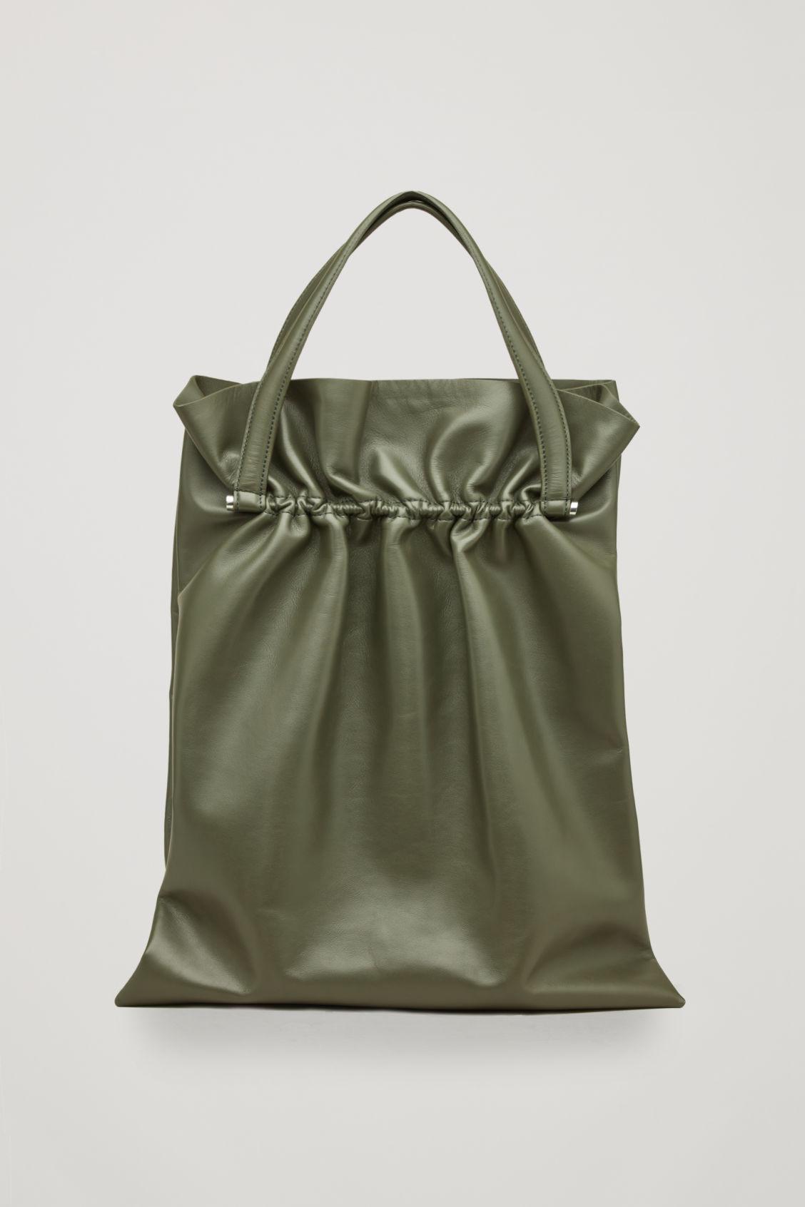 Cos Gathered Leather Tote Bag In Green ModeSens