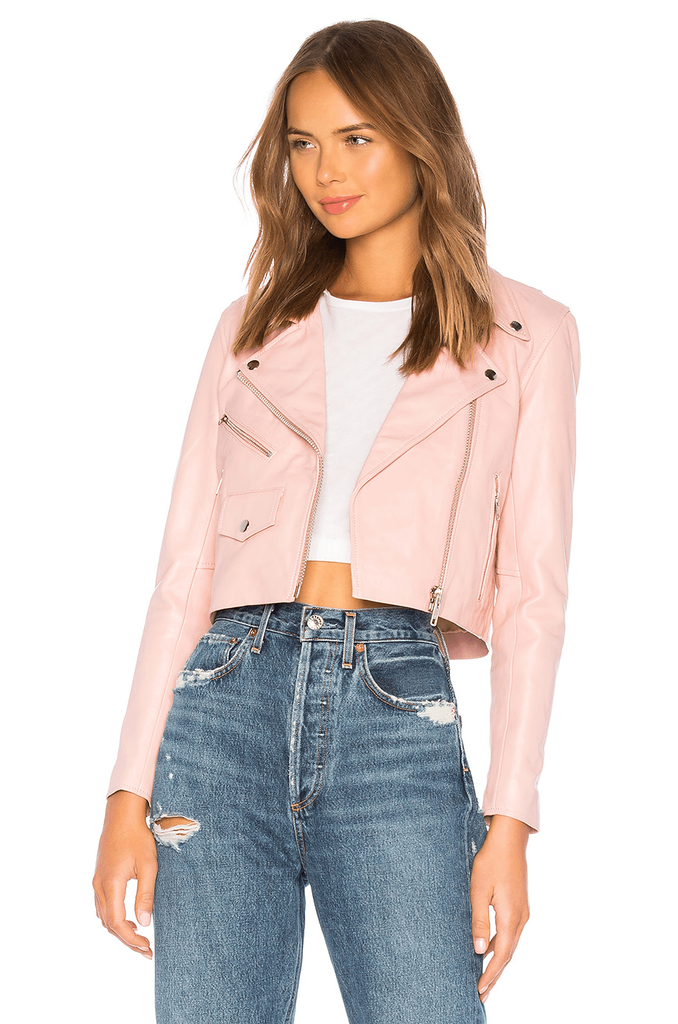 Understated Leather X Revolve Mercy Cropped Jacket In Pink. ModeSens