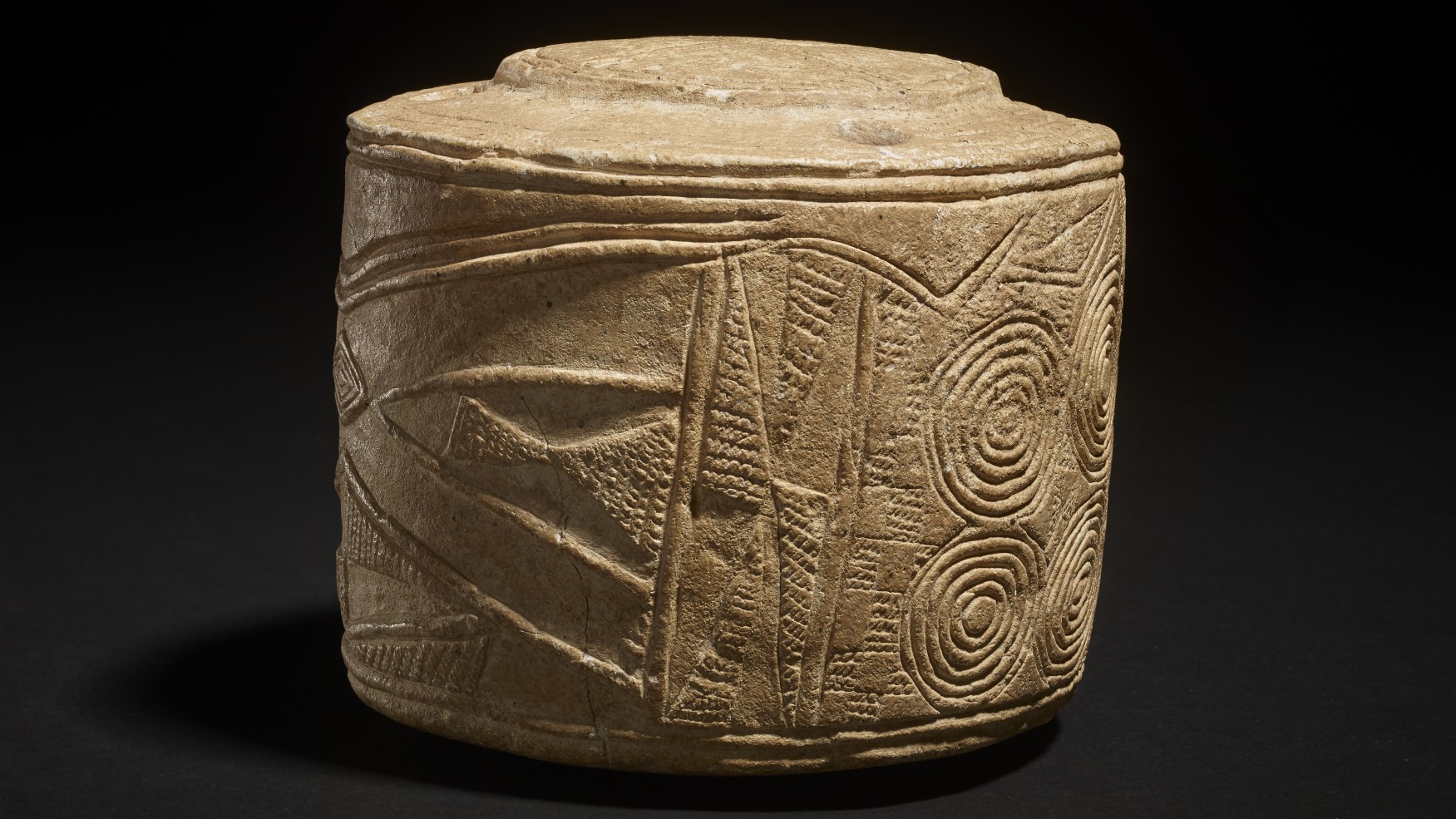 The motifs are found all around the chalk sculpture. Similar motifs have been found on other artifacts in Britain and Ireland that also date back 5,000 years.