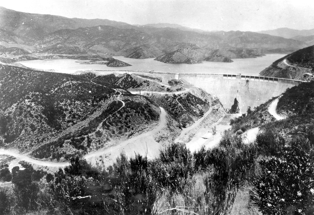 St. Francis Dam before the 1928 failure on March 12 - 13, 1928 in Los Angeles County, California.