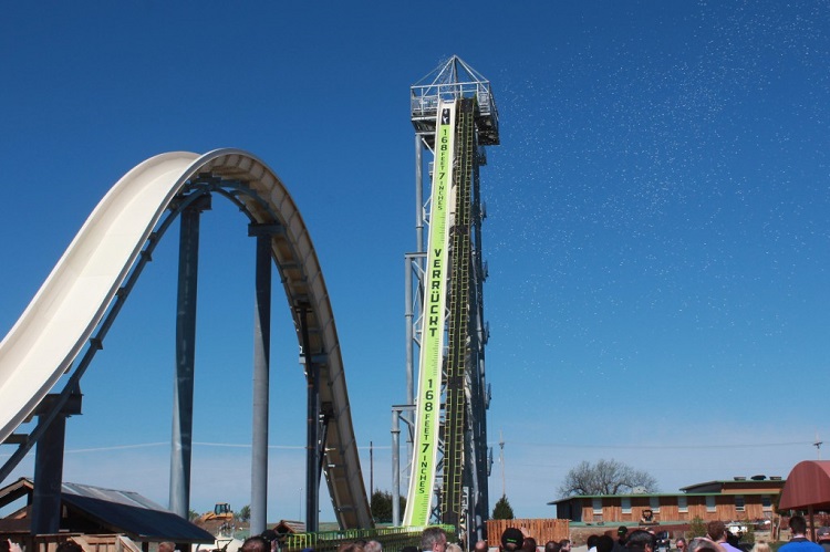 Verrückt is now officially the world�s tallest water slide. The ride opened at Schlitterbahn Waterparks on July 10.