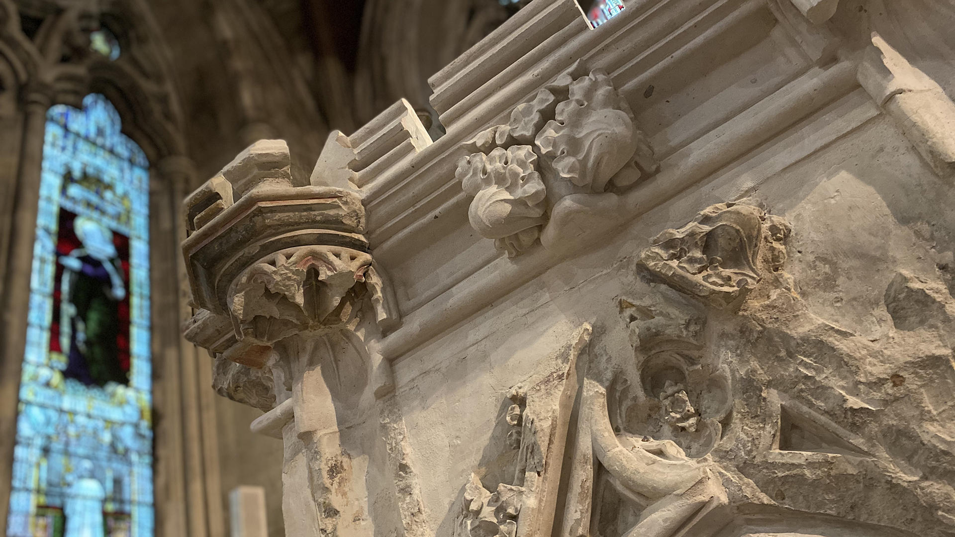 Details of the restored Shrine of St. Amphibalus.