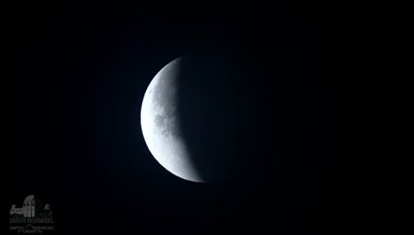 The Beaver Full Moon is seen partially obscured by Earth�s shadow during the near-total partial lunar eclipse of Nov. 19, 2021 as seen through a telescope from the Griffith Observatory in Los Angeles, California.