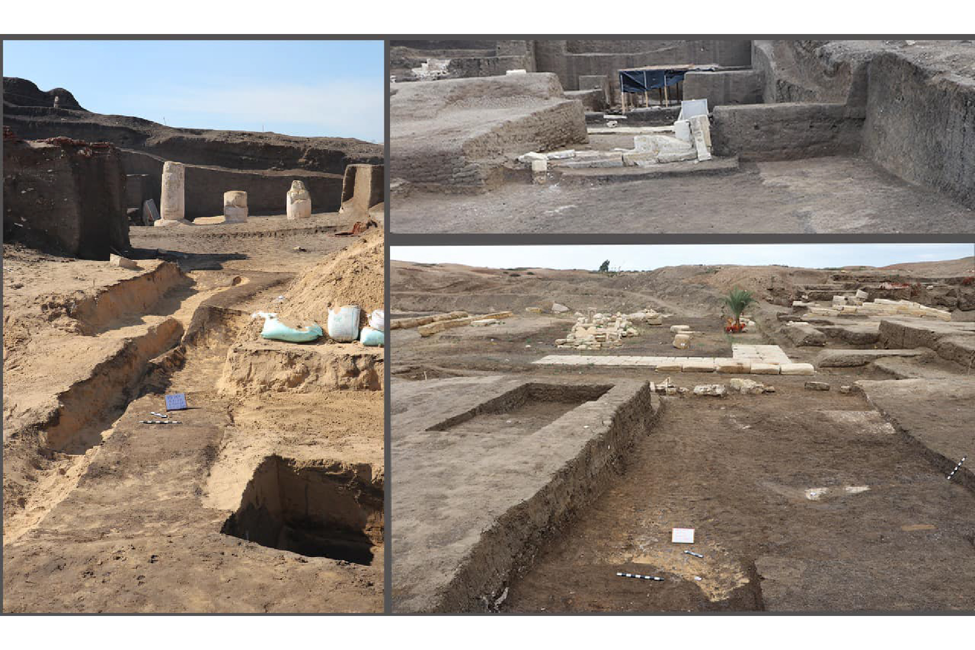 Three views of a large excavation site
