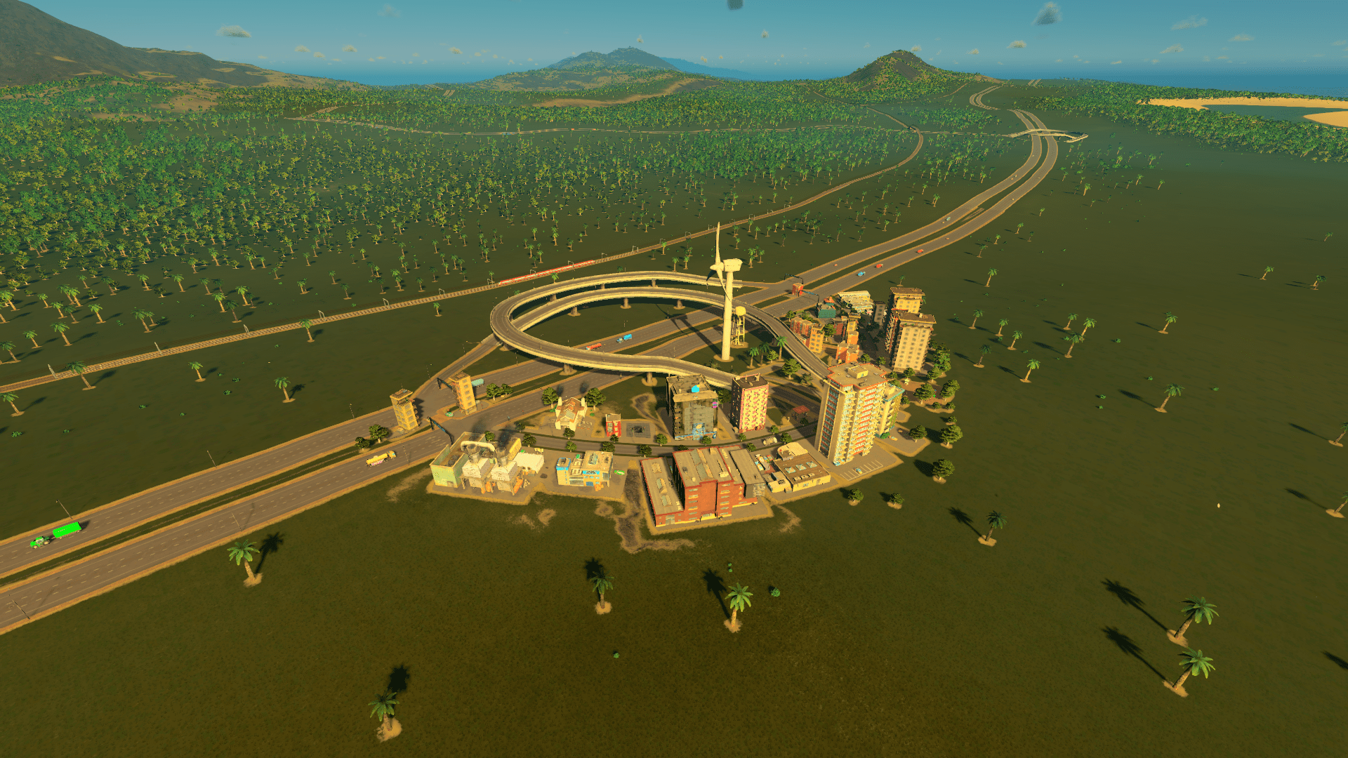 Building an entire city on a highway offramp in Cities Skylines PC